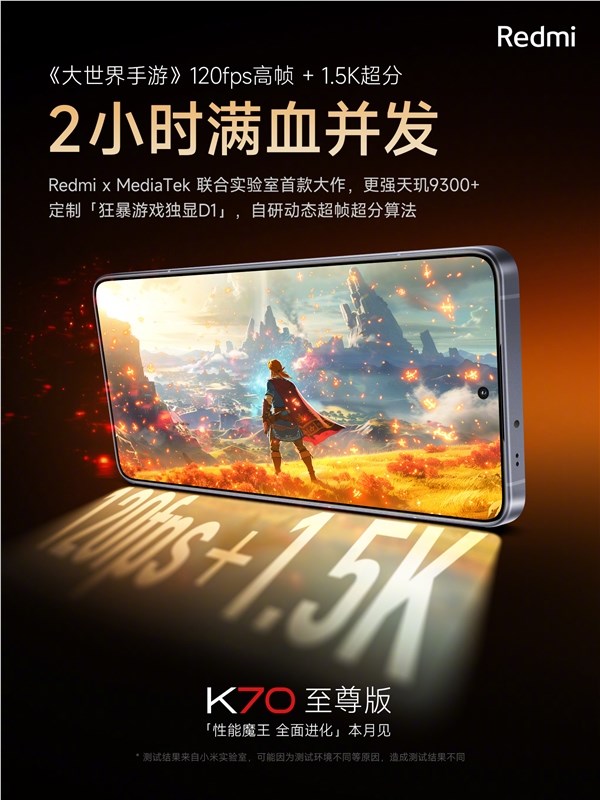 Redmi K70至尊版首发狂暴游戏独显D1芯片：游戏实战难以想象